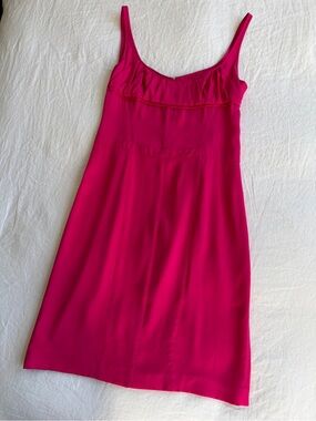 Vintage Narciso Rodriguez Silk Ruched Bust Tank Slip Midi Dress Hot Pink Fuschia